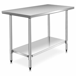 Arbejsbord i rustfrit stål med mellemhylde 122x61x90 cm