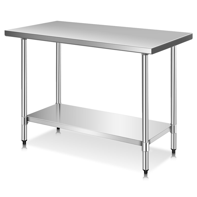 Arbejsbord i rustfrit stål med mellemhylde 122x61x90 cm