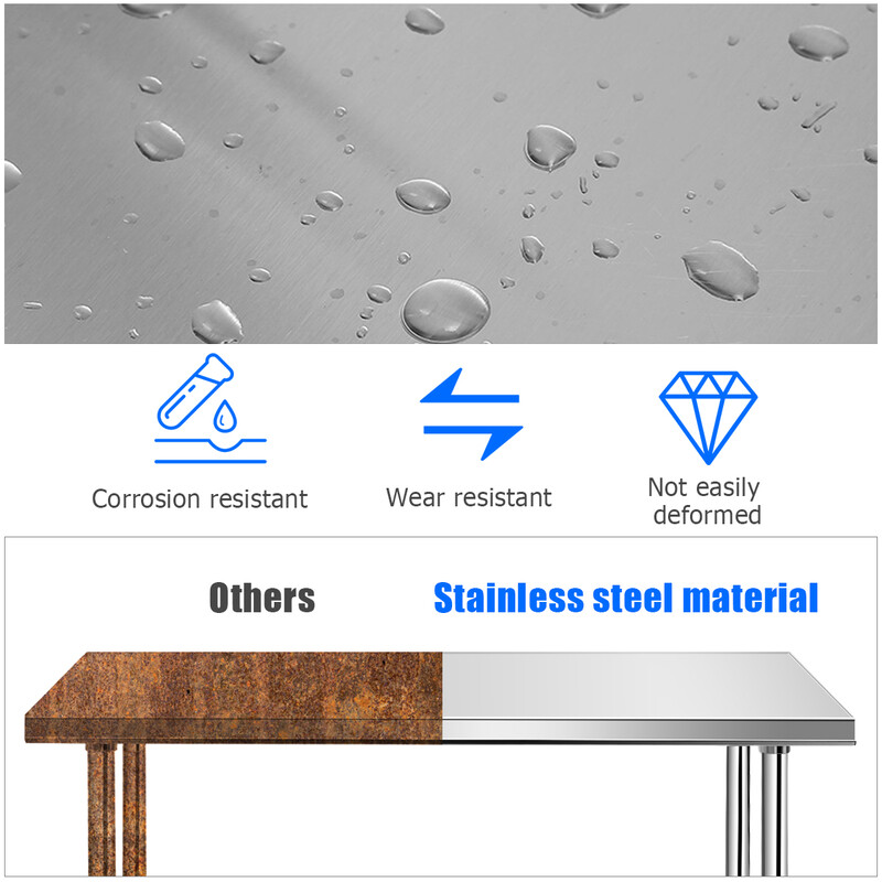 Arbejsbord i rustfrit stål med mellemhylde 122x61x90 cm