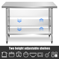 Arbejsbord i rustfrit stål med mellemhylde 122x61x90 cm