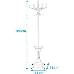 Hvid tøjholder i birk med 12 poppelkroge og paraplystativ