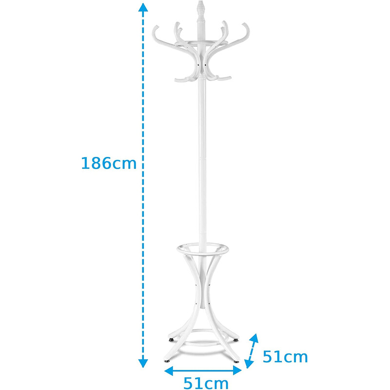 Hvid tøjholder i birk med 12 poppelkroge og paraplystativ