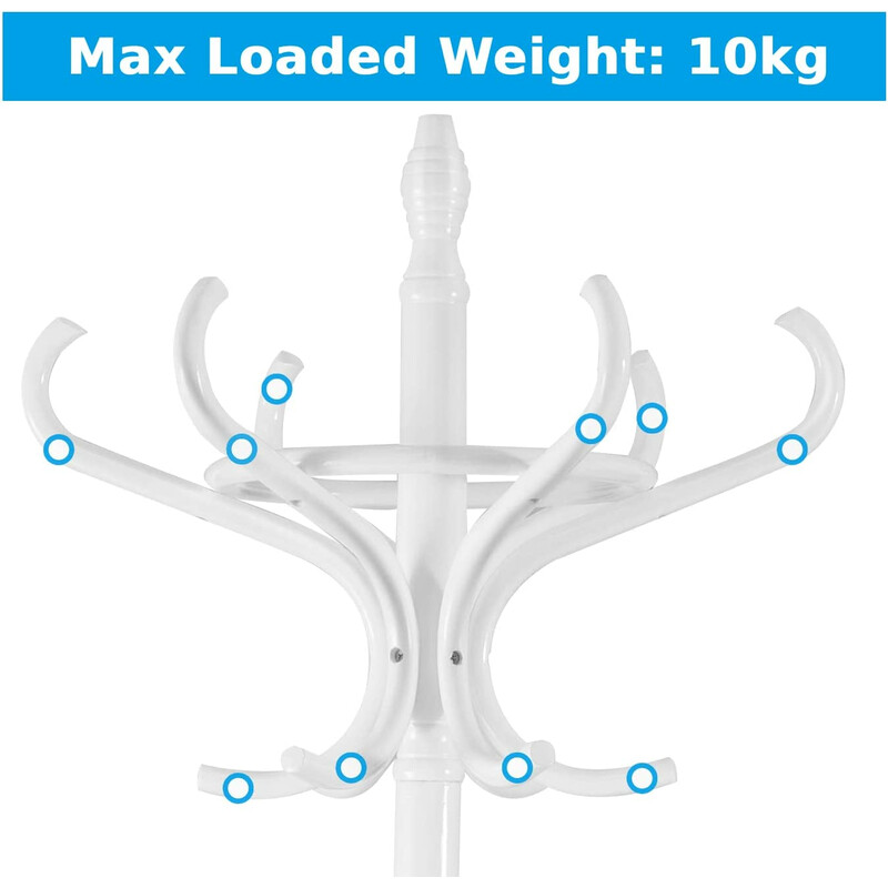 Hvid tøjholder i birk med 12 poppelkroge og paraplystativ