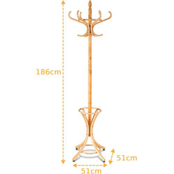 Tøjholder i hvid birk med 12 poppelkroge og paraplyholder 51x51x184 cm