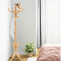 Tøjholder i hvid birk med 12 poppelkroge og paraplyholder 51x51x184 cm