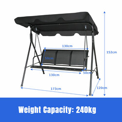 Havelyg med soltag sort for tre personer pulverlakeret stål 170x110x155 cm