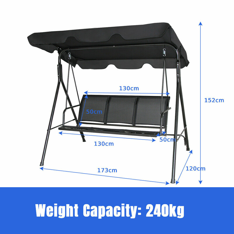 Havelyg med soltag sort for tre personer pulverlakeret stål 170x110x155 cm