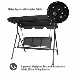 Havelyg med soltag sort for tre personer pulverlakeret stål 170x110x155 cm