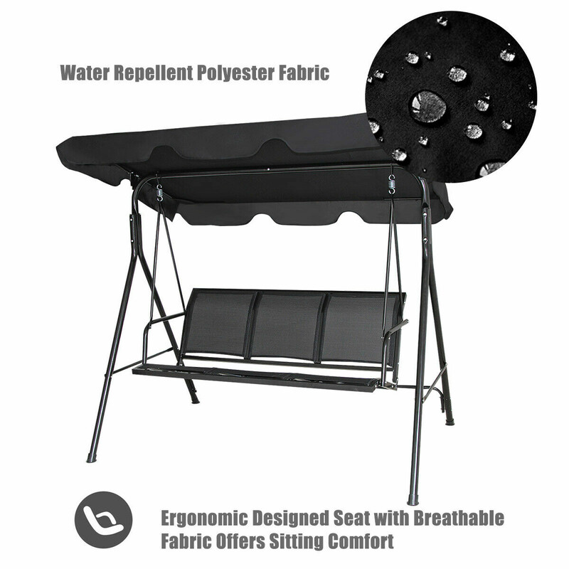 Havelyg med soltag sort for tre personer pulverlakeret stål 170x110x155 cm