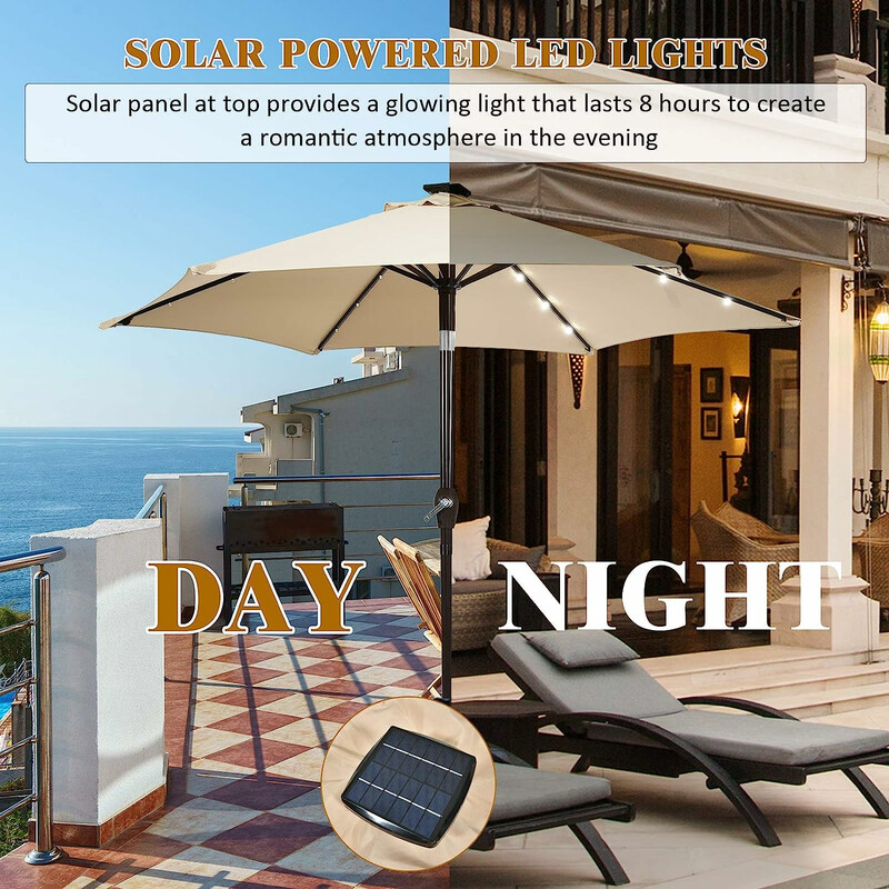 7 m beige med solcelle LED og vevmekanisme