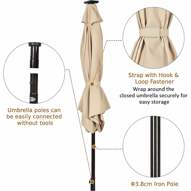 7 m beige med solcelle LED og vevmekanisme