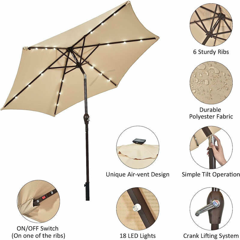 7 m beige med solcelle LED og vevmekanisme