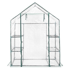 Kompakt væksthus med PVC-skjold jernram metalhylder 143x73x195 cm