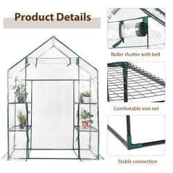 Kompakt væksthus med PVC-skjold jernram metalhylder 143x73x195 cm