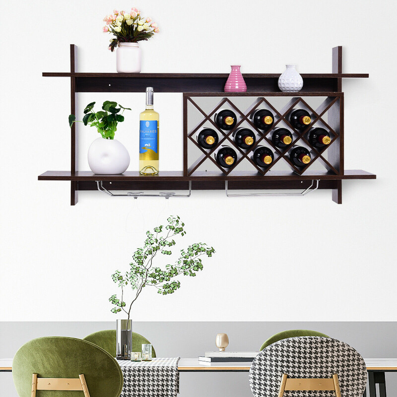 Vinstativ vægmonteret MDF brun valnødsfinish 120x20x58