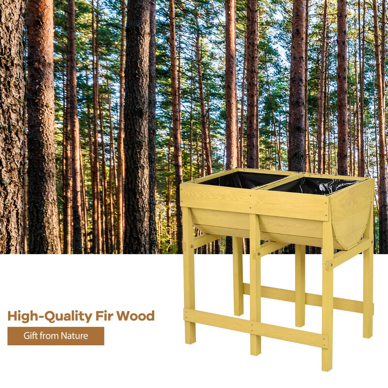 Planteringsbænk i gul spießtannetræ 70x44x72 cm med 2 plantekasser