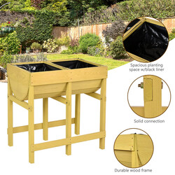 Planteringsbænk i gul spießtannetræ 70x44x72 cm med 2 plantekasser