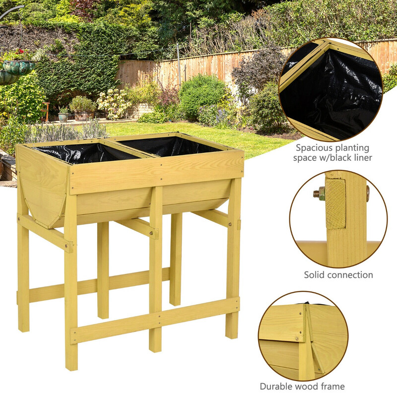 Planteringsbænk i gul spießtannetræ 70x44x72 cm med 2 plantekasser