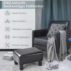 Fodpall i PU-læder med træramme 40x30x24 cm rød