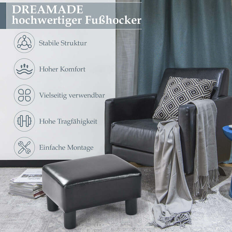 Fodpall i PU-læder med træramme 40x30x24 cm rød