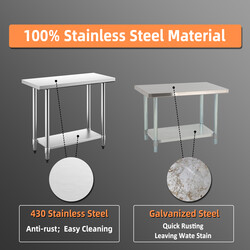 Arbejdsbord i rustfrit stål 92 x 61 x 90 cm med mellemhylde