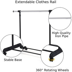 Klædestativ stål plast justerbar 84‑140 cm 92‑170 cm med hjul og hylde