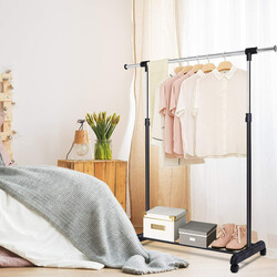 Klædestativ stål plast justerbar 84‑140 cm 92‑170 cm med hjul og hylde