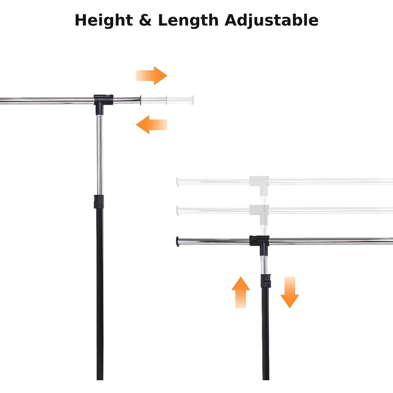 Klædestativ stål plast justerbar 84‑140 cm 92‑170 cm med hjul og hylde