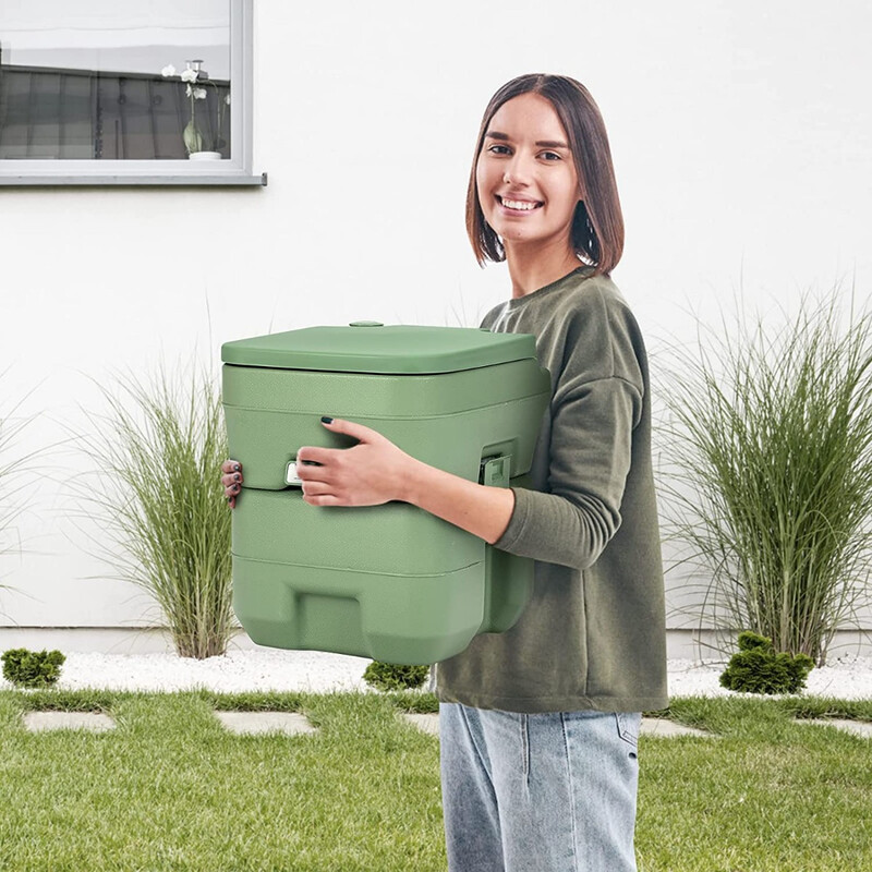 Bærbar campingtoilet HDPE 20 l affaldstank 12 l vandtank grøn