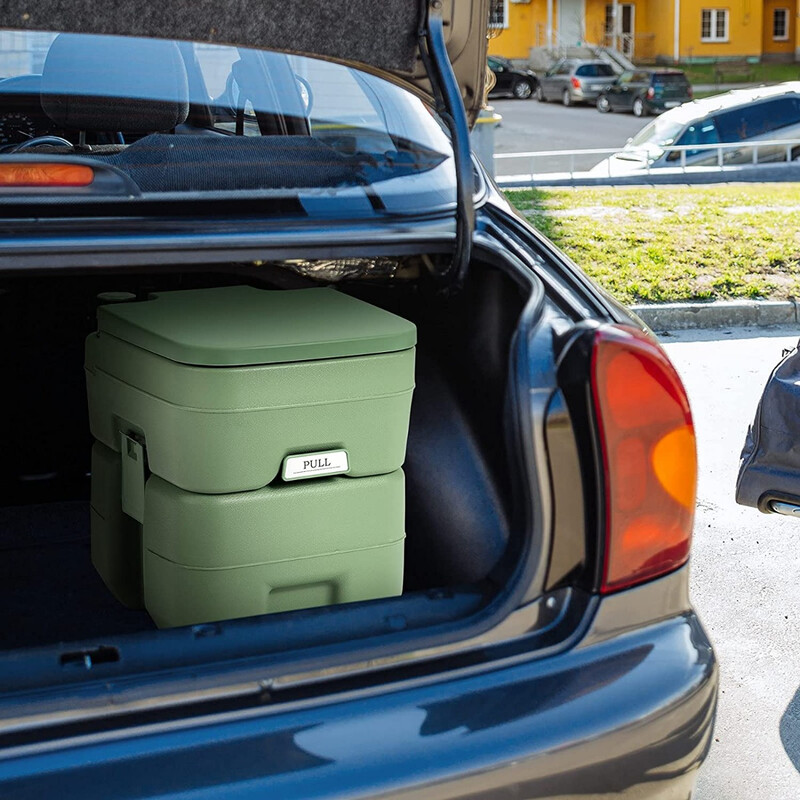 Bærbar campingtoilet HDPE 20 l affaldstank 12 l vandtank grøn