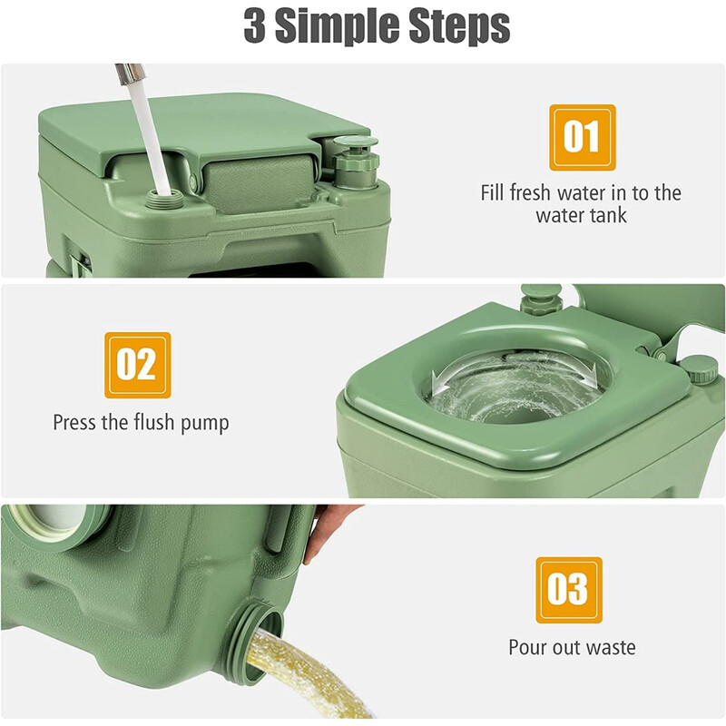 Bærbar campingtoilet HDPE 20 l affaldstank 12 l vandtank grøn