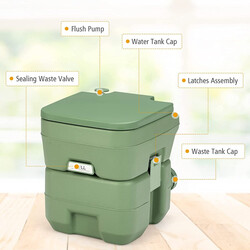 Bærbar campingtoilet HDPE 20 l affaldstank 12 l vandtank grøn