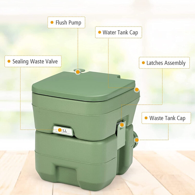 Bærbar campingtoilet HDPE 20 l affaldstank 12 l vandtank grøn