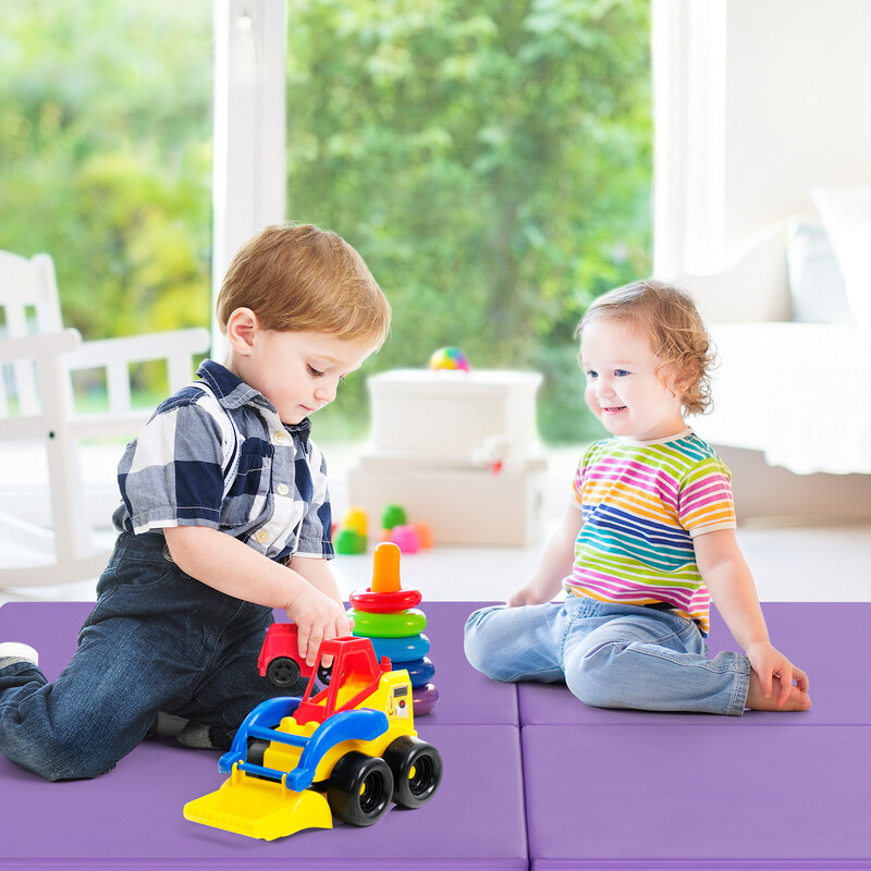 Foldbar træningsmåtte PU-læder EPE-skum 180x60 cm lilla