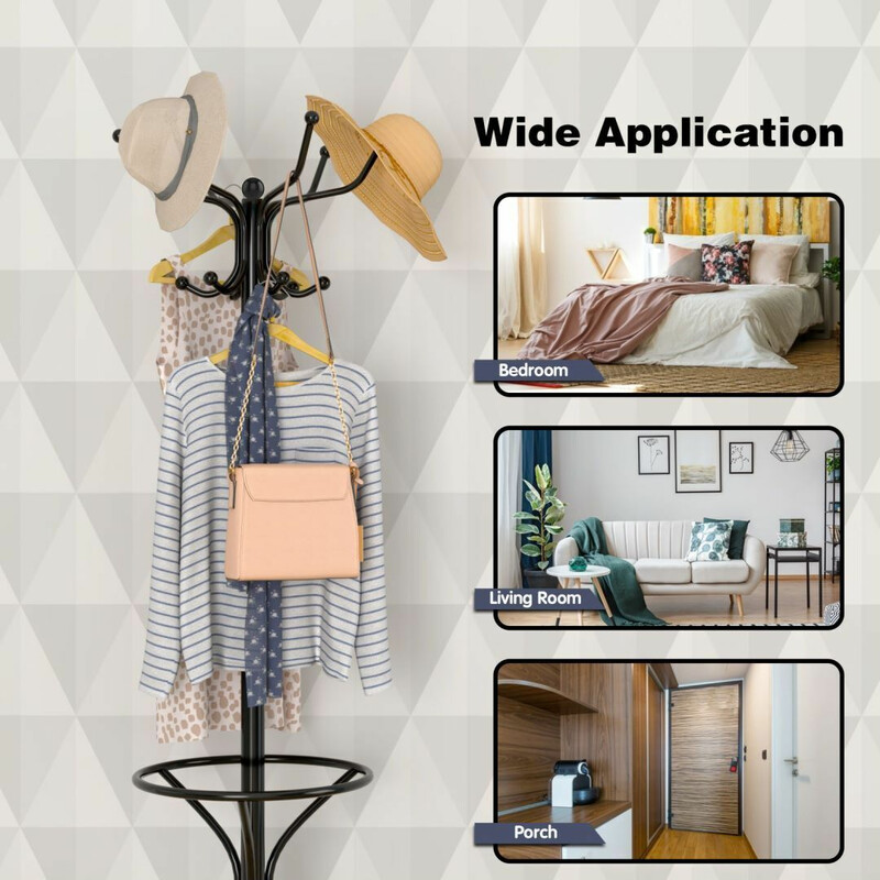 Stående klædeholder sort stål 12 kroge 54x54x190 cm