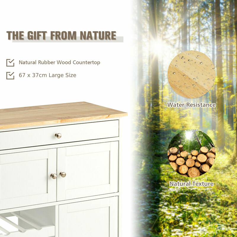 Køkkenvogn i træ 67x37x87 cm hvid med vinholder og opbevaring