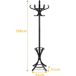 Tøjstativ med paraplyholder 12 kroge hvid birk og poppel 51x51x184 cm