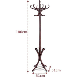Klædeholder i hvid bjørk med 12 poppelkroge og paraplystativ 51x51x184 cm