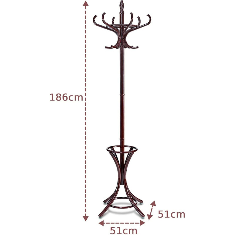 Klædeholder i hvid bjørk med 12 poppelkroge og paraplystativ 51x51x184 cm