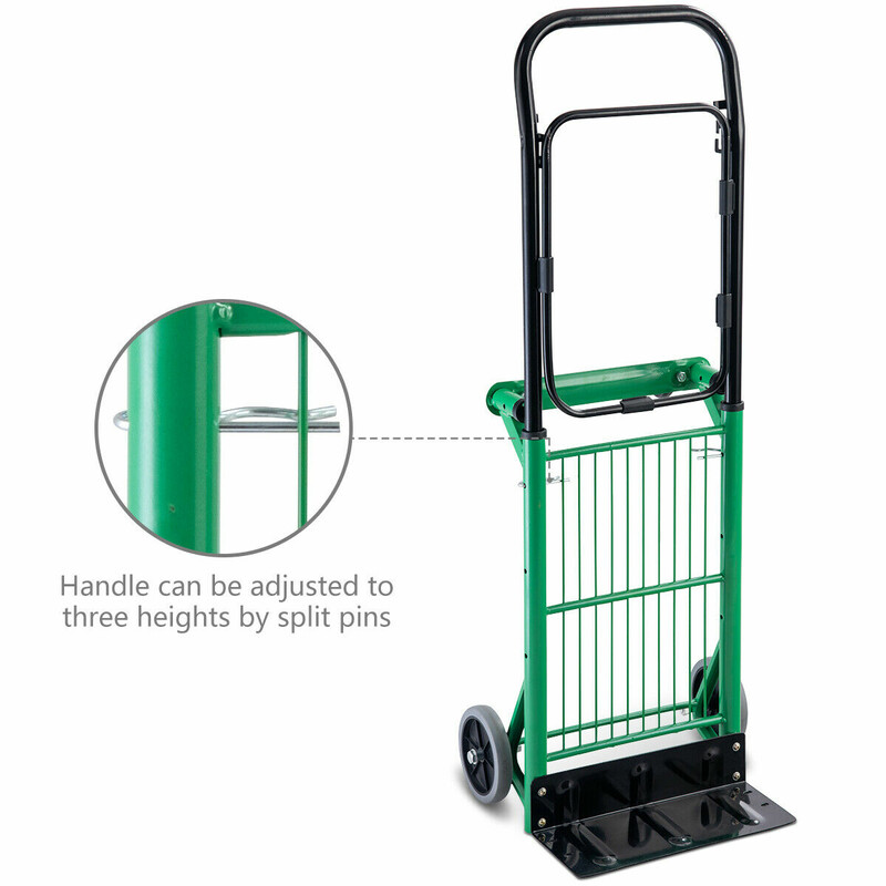 Sækvogn 2-i-1 stål justerbart håndtag 90 kg kapacitet sammenklappelig