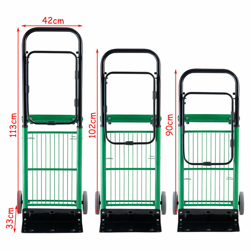 Sækvogn 2-i-1 stål justerbart håndtag 90 kg kapacitet sammenklappelig