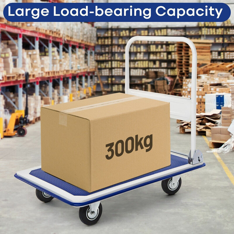 Transportvogn hopfoldelig pulverlakeret metal 60x90 cm 300 kg blå/hvid