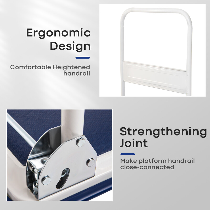 Transportvogn hopfoldelig pulverlakeret metal 60x90 cm 300 kg blå/hvid