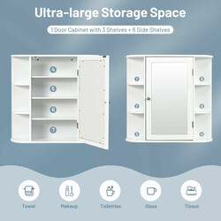 Badeværelsesskab hvid MDF med spejl og hylder 65x17x63 cm