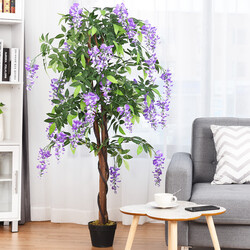 Kunstig lila palme 150 cm polyester med tre stammer