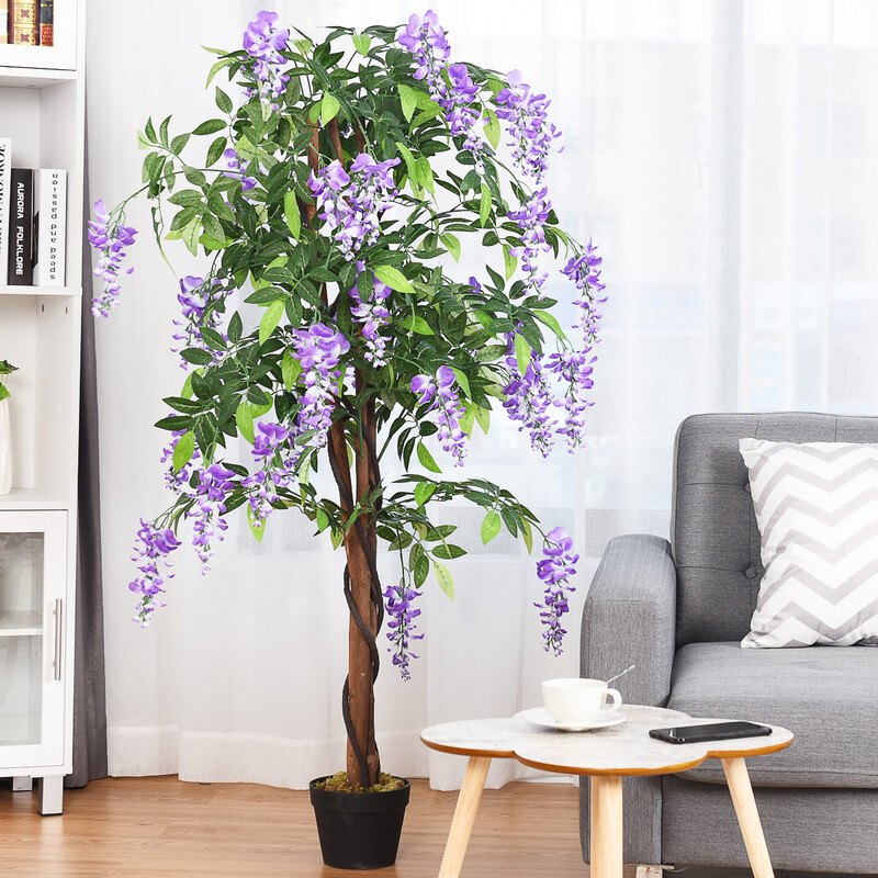 Kunstig lila palme 150 cm polyester med tre stammer