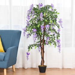 Kunstig lila palme 150 cm polyester med tre stammer