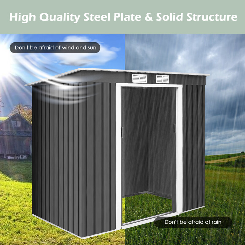 Metallskur galvaniseret stål mørkegrå 213x130x173 cm med fundament