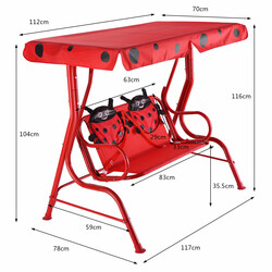 Rød børnehavegyngestol i Oxford‑stof med justerbart solskærm 83 cm bred