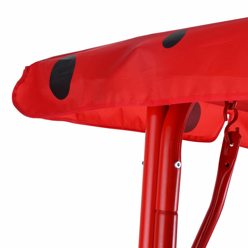 Rød børnehavegyngestol i Oxford‑stof med justerbart solskærm 83 cm bred